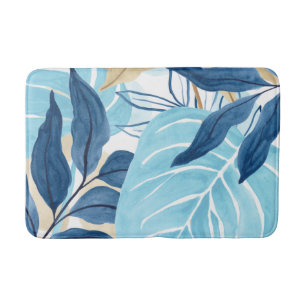 Blue Jungle Leaves Bath Mat