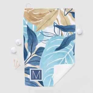 Blue Jungle Leaves Golf Towel