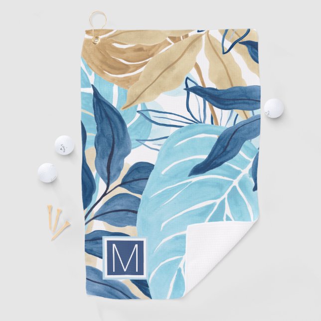 Blue Jungle Leaves Golf Towel (InSitu)