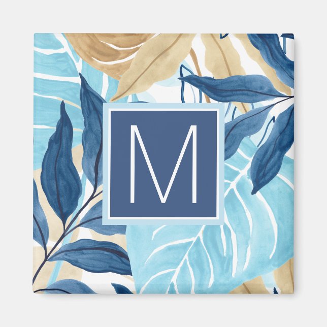 Blue Jungle Leaves Magnet (Front)