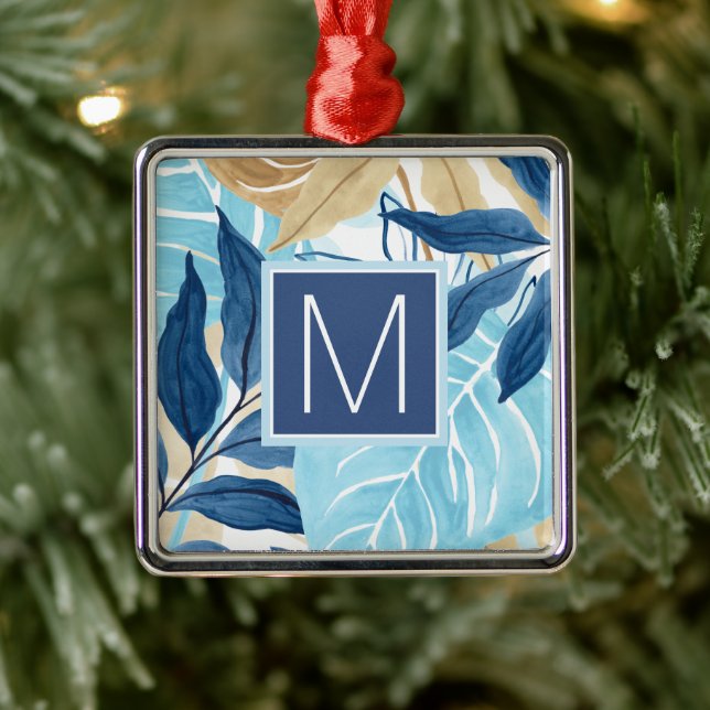 Blue Jungle Leaves Metal Ornament (Tree)