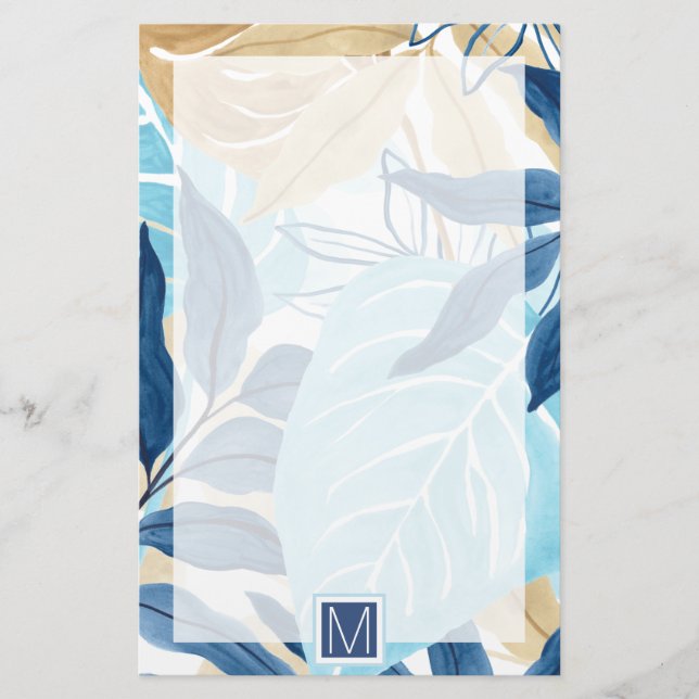 Blue Jungle Leaves Stationery (Front)