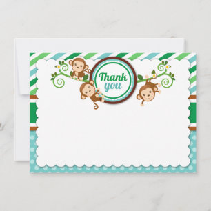 Blue Jungle Monkey Safari Baby Shower Birthday Thank You Card