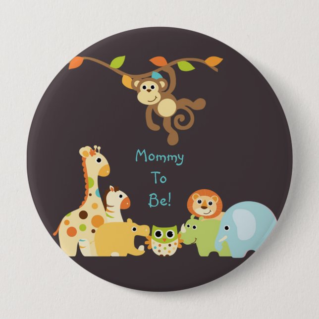 Blue Jungle Safari Personalized Mommy to Be Button (Front)