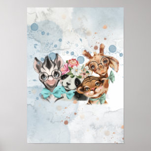Blue Jungle Safari wild one baby shower boy Poster
