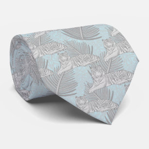 Blue Jungle Tiger Pattern Neck Tie