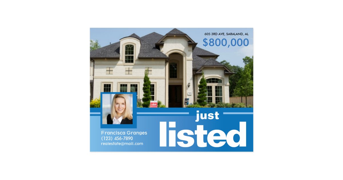 just listed postcard template blue just listed real estate advert template postcard just listed postcard template blue just listed real estate advert template postcard