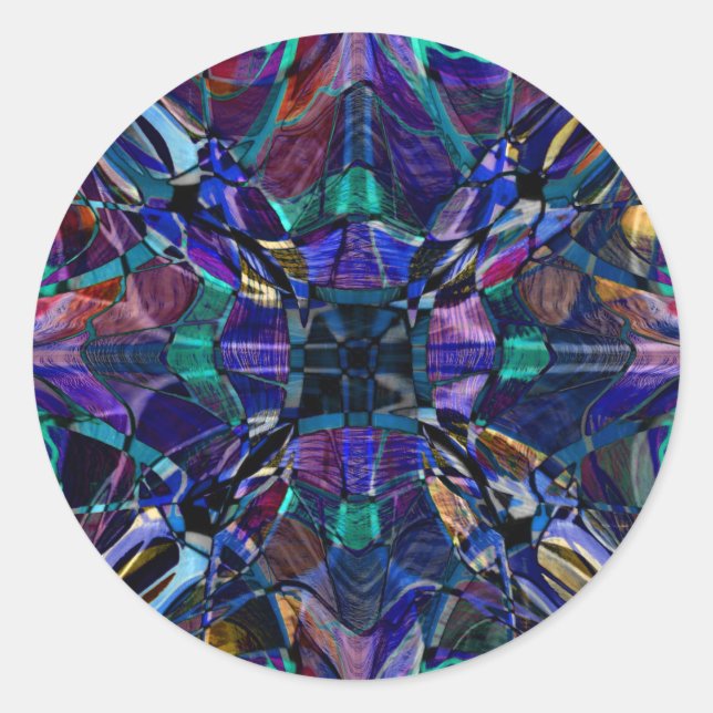 Blue Kaleidoscope Fractal Classic Round Sticker (Front)