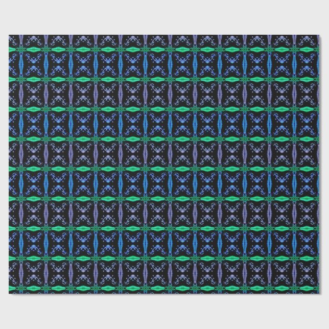 Blue Kaleidoscope Fractal Pattern Wrapping Paper (Flat)