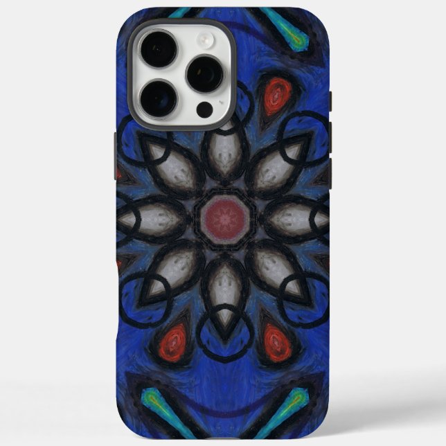 Blue Kaleidoscope Mandala with Red & Grey Accents Case-Mate iPhone Case (Back)