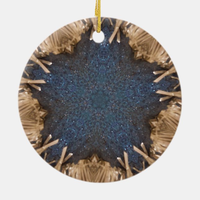 Blue Kaleidoscope Star Wicker Background Ceramic Ornament (Back)