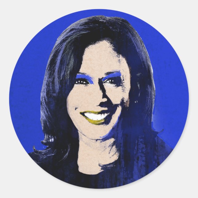 Blue Kamala Harris Pop Art Classic Round Sticker (Front)