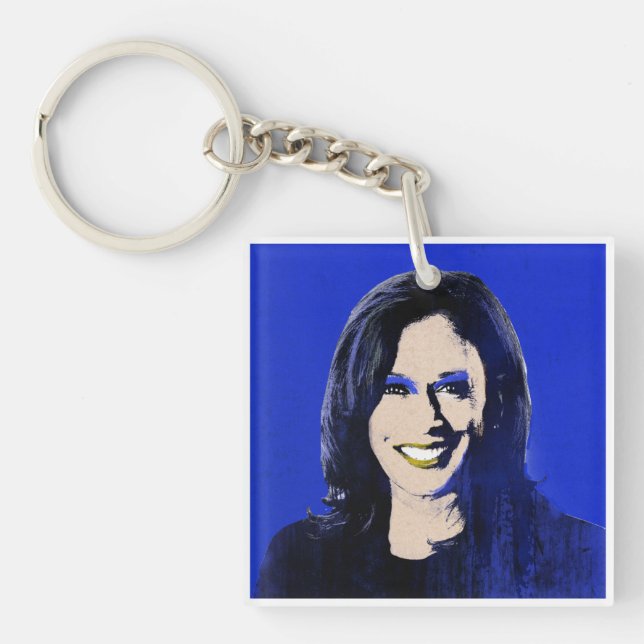 Blue Kamala Harris Pop Art Keychain (Front)
