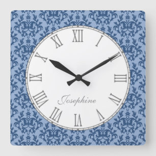 Blue kangaroo paw damask name wall clock