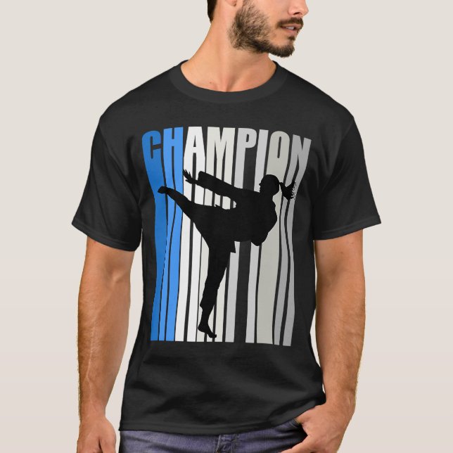 Blue Karate Champion Girls Birthday Competition Te T-Shirt (Front)