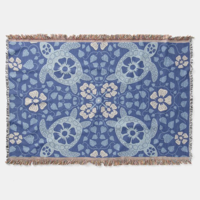 Blue Kauai Turtles Throw Blanket (Front)