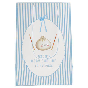 Blue Kawaii Boy Bow Asian Dumpling Baby Shower Medium Gift Bag