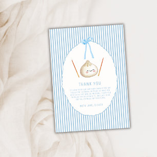Blue Kawaii Boy Bow Asian Dumpling Baby Shower  Thank You Card