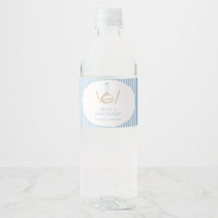 Blue Kawaii Boy Bow Asian Dumpling Baby Shower Water Bottle Label