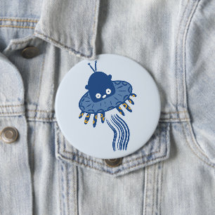 Blue Kawaii Octopus UFO 4 Inch Round Button
