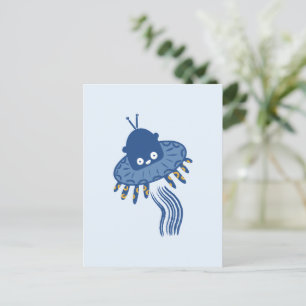 Blue Kawaii Octopus UFO Holiday Postcard