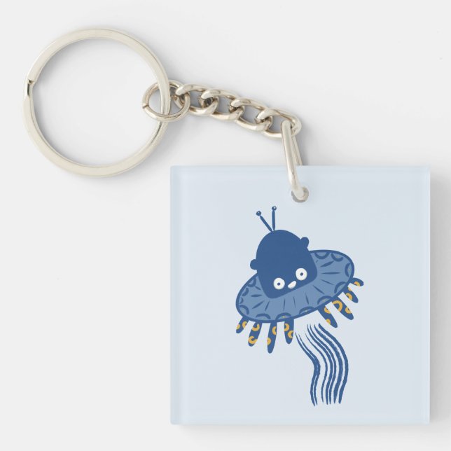 Blue Kawaii Octopus UFO Keychain (Front)