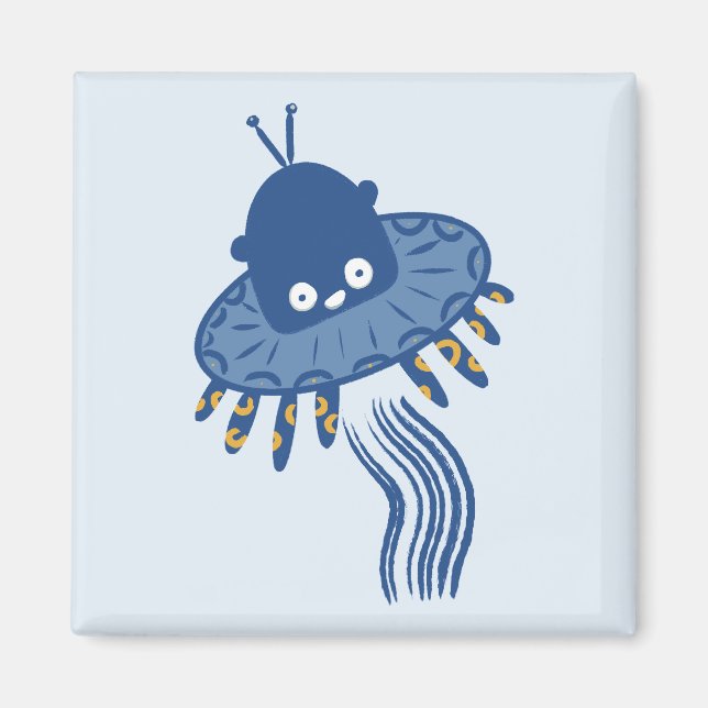 Blue Kawaii Octopus UFO Magnet (Front)