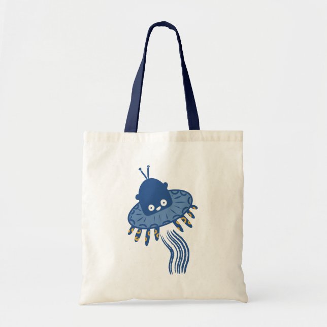 Blue Kawaii Octopus UFO Tote Bag (Front)