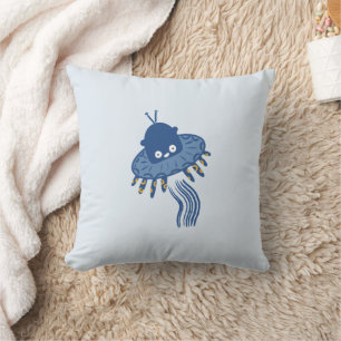 Blue Kawaii Octopus UFO Two-sided Throw Pillow