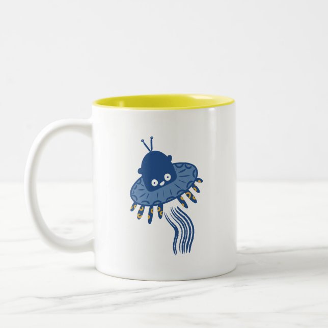 Blue Kawaii Octopus UFO Two-Tone Coffee Mug (Left)