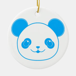 Blue Kawaii Panda Bear Ceramic Ornament