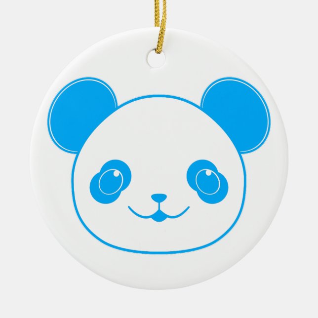 Blue Kawaii Panda Bear Ceramic Ornament (Front)