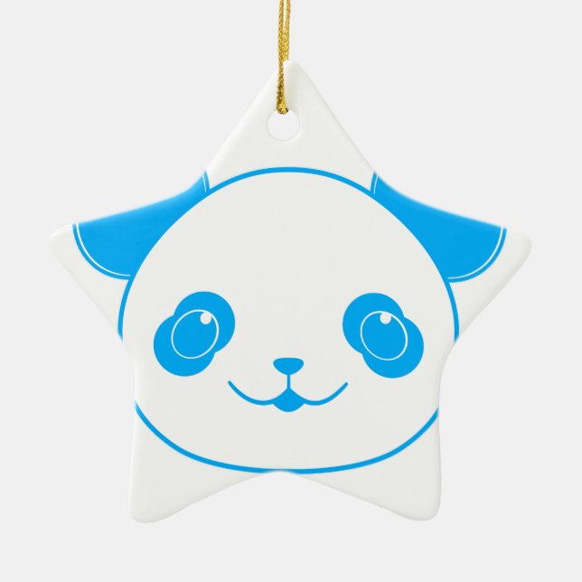Blue Kawaii Panda Bear Ceramic Ornament (Front)