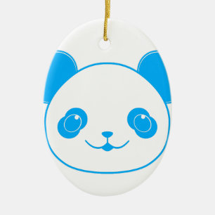 Blue Kawaii Panda Bear Ceramic Ornament
