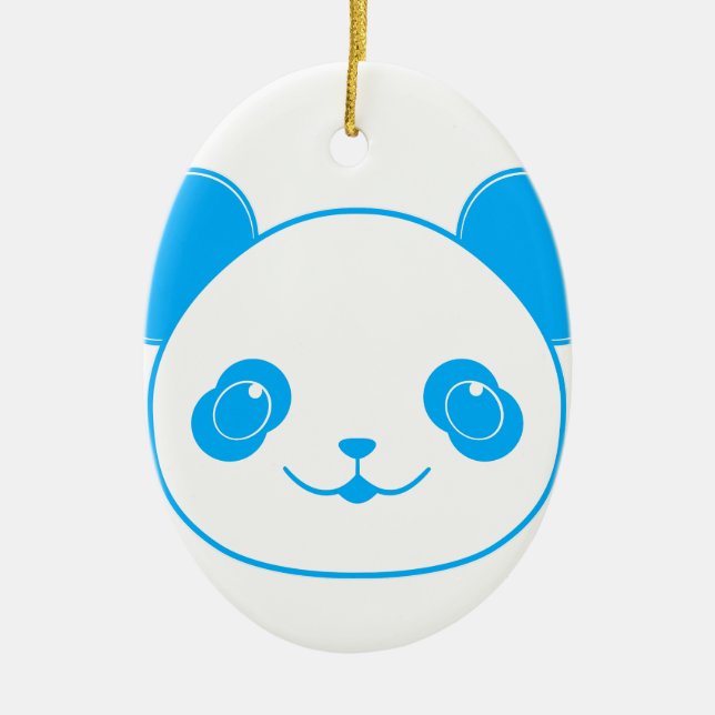 Blue Kawaii Panda Bear Ceramic Ornament (Front)