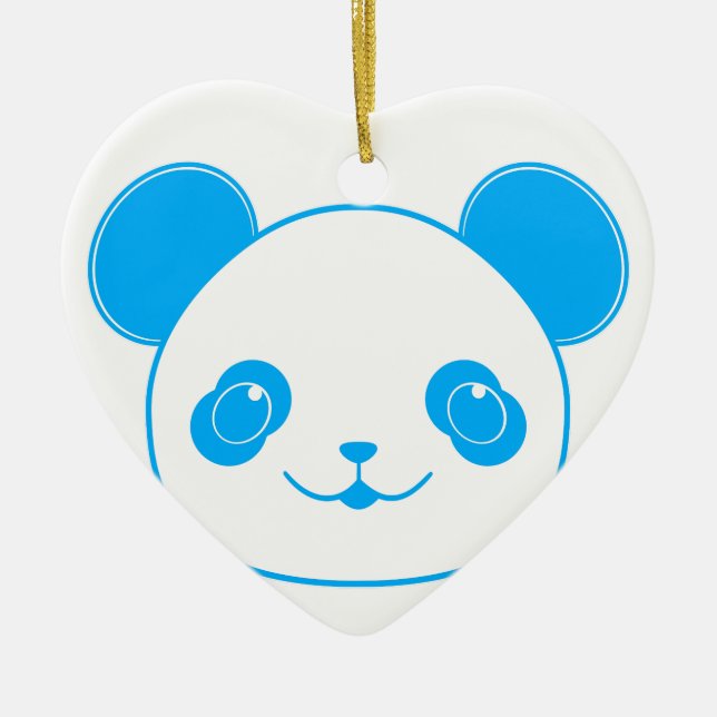Blue Kawaii Panda Bear Ceramic Ornament (Front)