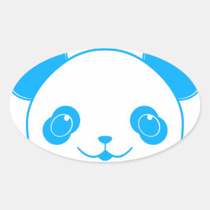 Blue Kawaii Panda Bear Oval Sticker