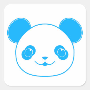 Blue Kawaii Panda Bear Square Sticker