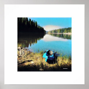 Blue Kayak on the Shore Poster