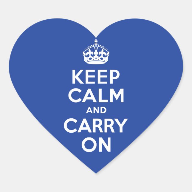 Blue Keep Calm and Carry On Heart Sticker (Front)
