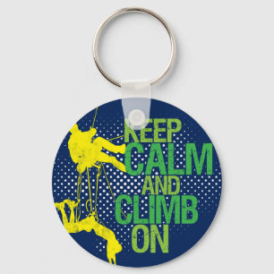 Blue Keep Calm and Climb On Rock Climbing Keychain