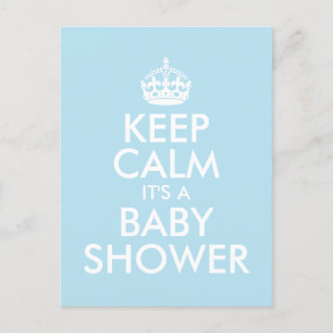 BLUE KEEP CALM IT'S A BABY SHOWER INVITATION POSTCARD