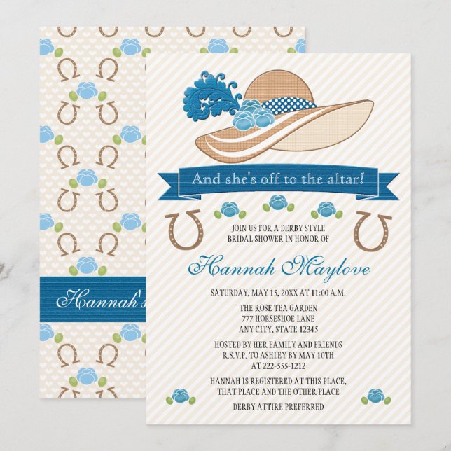 Blue Kentucky Derby Themed Hat Bridal Shower Invitation (Front/Back)