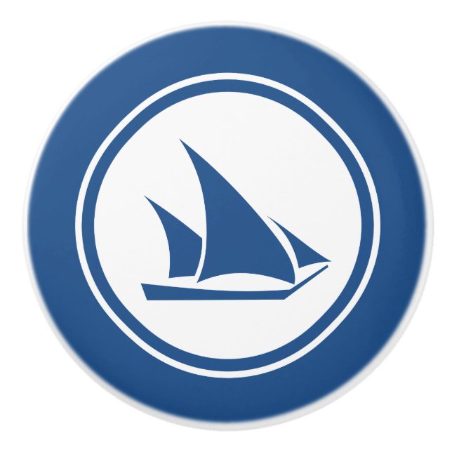 Blue Ketch Sailboat Nautical ceramic knob (Front)