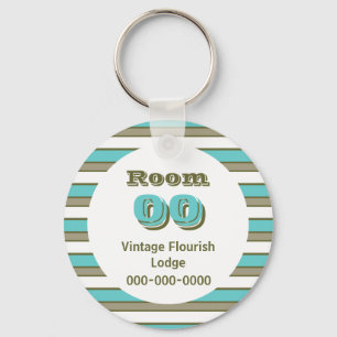 Blue Khaki stripes hotel room Keychain