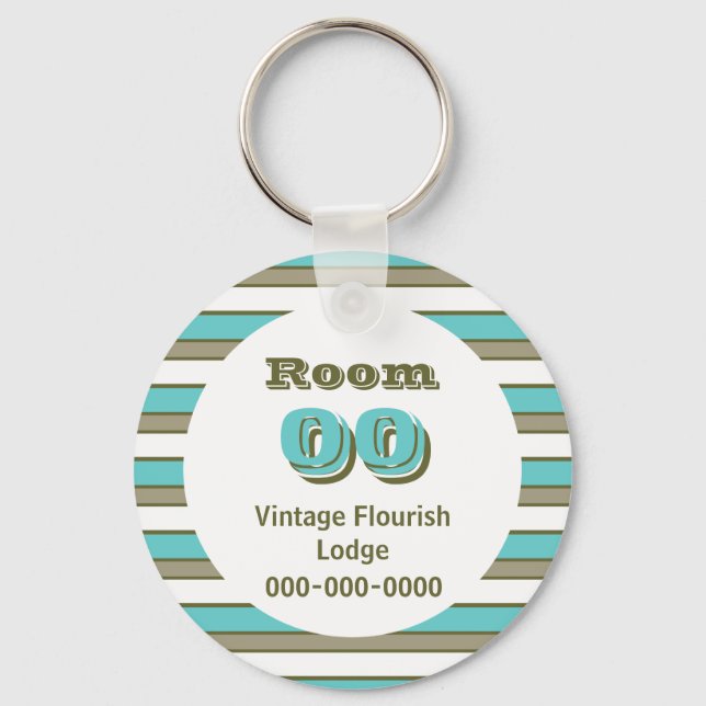 Blue Khaki stripes hotel room Keychain (Front)