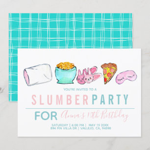 Blue kid girl sleepover slumber party invitation