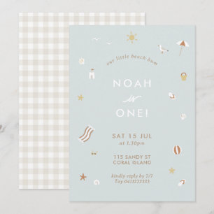 Blue Kids Beach Pool Party Theme Birthday Invitation