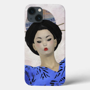 Blue Kimono Geisha Illustration iPhone 13 Case