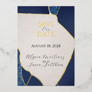 Blue Kintsugi Inspired Foil Save the Date